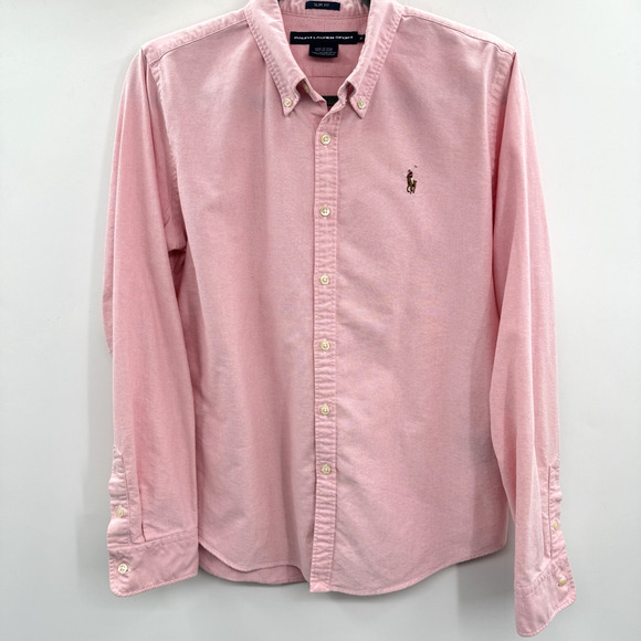 Ralph Lauren Sport Womens Slim Fit Oxford Button Down Shirt Size 14 Pink Preppy - Picture 1 of 9